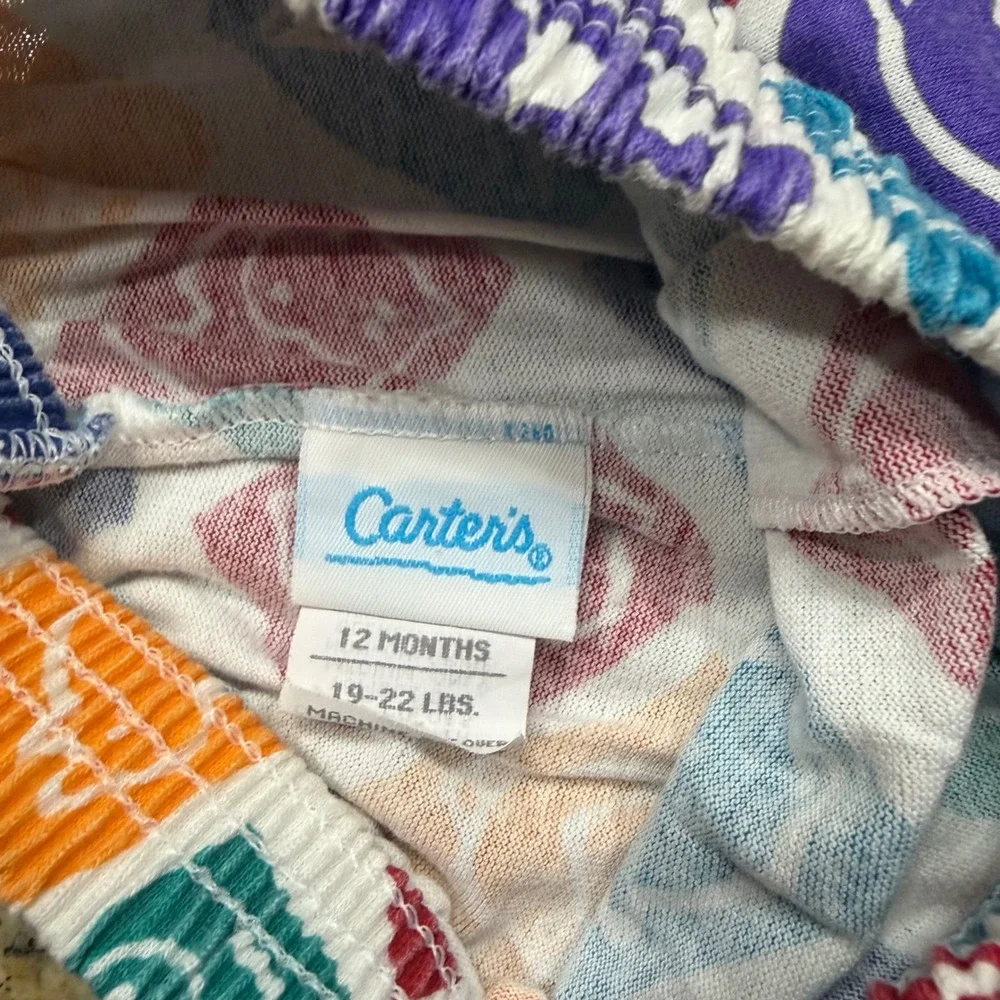 Vintage Carters Boy Shorts 12 Months Multi Color Animal Block Print Kids